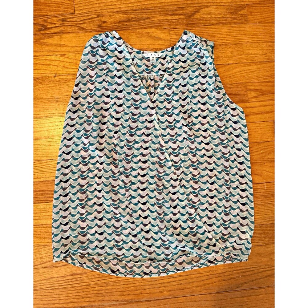 CAbi Multicolor Bird Print Scoop Neck Sleeveless Pullover Tank Top Size M